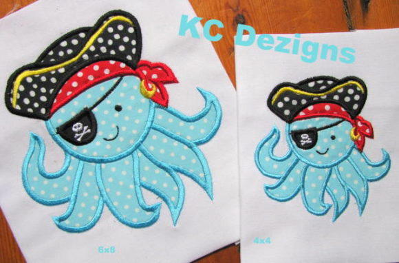 Cute Pirate Octopus for Holiday Embroidery