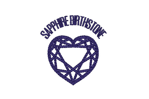 Sapphire Birthstone Faceted Heart: A Premium Embroidery Design